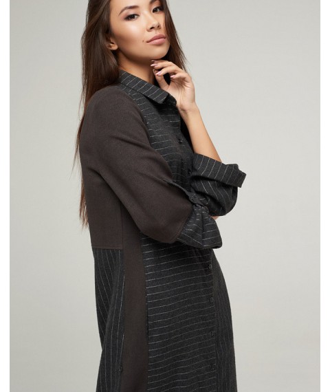 Платье - рубашка женское комбинированное в полоску серое дизайнерское Modna KAZKA MKSH2243