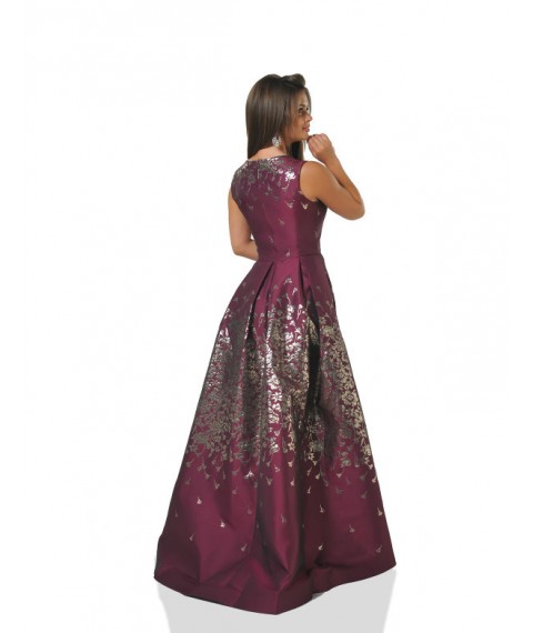 Платье женское бордо вечернее дизайнерское макси из жакарда асиметричного кроя Modna KAZKA MKENG2255-1