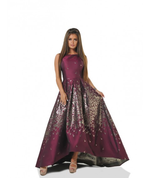 Платье женское бордо вечернее дизайнерское макси длинное в пол из жакарда асиметричного кроя Modna KAZKA
