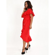 Платье женское красное вечернее дизайнерское на запах миди Modna KAZKA MKENG3080-1