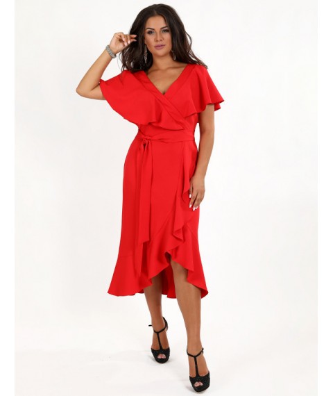 Платье женское красное вечернее дизайнерское на запах миди Modna KAZKA MKENG3080-1 50