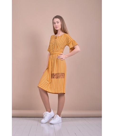 Платье женское летнее оранжевое в полоску дизайнерское стильное Modna KAZKA Апельсин MKPR654 48