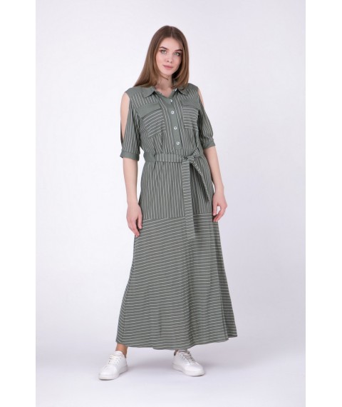 Летнее платье хаки в пол в полоску Modna KAZKA MKRM1955-3