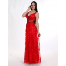 Женское вечернее дизайнерское платье длинное в пол красное с кружевами шантильи Modna KAZKA MKENG2086-2