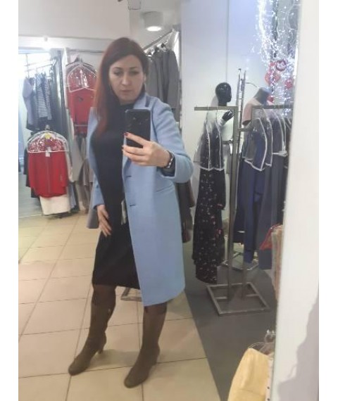 Пальто женское шерстяное голубое приталенное дизайнерское Modna KAZKA MKV-7028