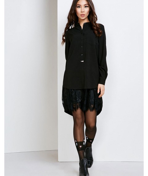 Платье-рубашка женское чёрное с гипюром дизайнерское Руже Modna KAZKA MKSH2138-2 44