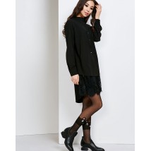 Платье-рубашка женское чёрное с гипюром дизайнерское Руже Modna KAZKA MKSH2138-2