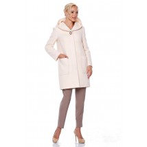 Пальто женское молочное зимнее дизайнерське с капюшоном LESIA