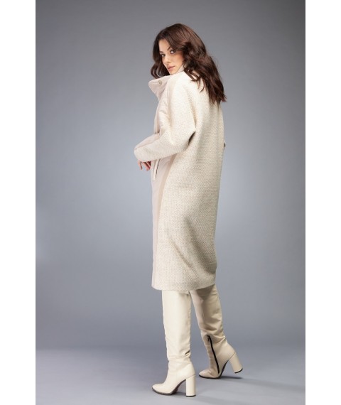 Пальто женское молочное комбинированное с плащевки Marshal Wolf MO-73
