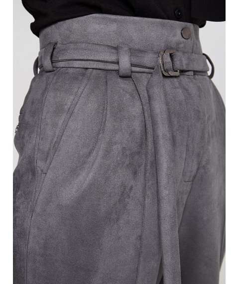 Женские брюки со складками на высокой посадке серые Modna KAZKA Лоран MKSH2545-2
