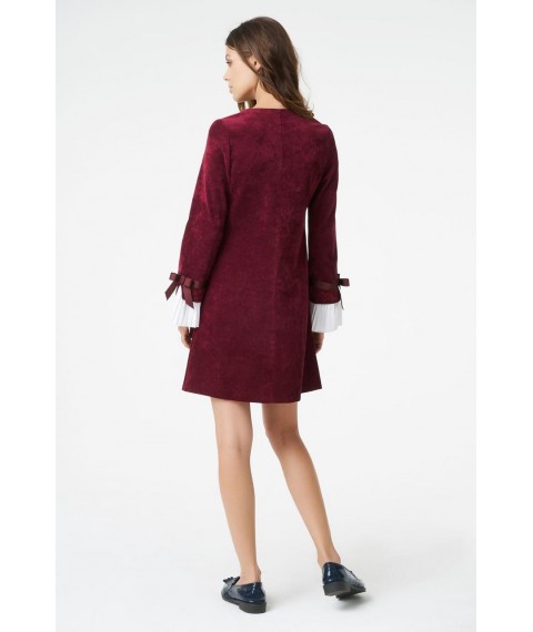 Женское платье дизайнерское вельветовое бордовое до колена Modna KAZKA MKRM1120