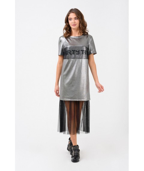Женское коктейльное платье серебряное дизайнерское  Modna KAZKA MKRM1904-2 40