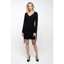 Женское дизайнерское маленькое чёрное платье с бахромой на рукавах клубное Modna KAZKA MKRM2034