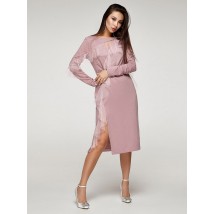 Женское платье трикотажное с воланами из сетки розовое Modna KAZKA MKSH2357-1