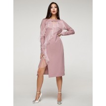 Женское платье трикотажное с воланами из сетки розовое Modna KAZKA MKSH2357-1 44