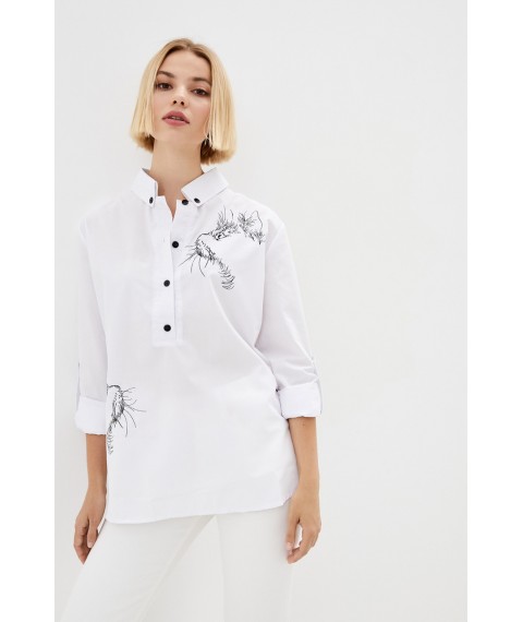 Котоновая рубашка с вышивкой белая Modna KAZKA MKRM1311