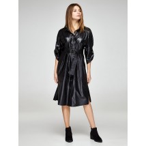 Женское платье-рубашка черное из искуственной кожи Modna KAZKA MKSH2376-1