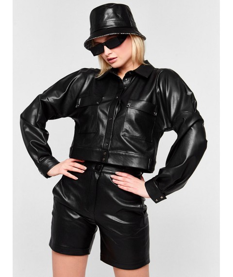 Женская куртка черная из еко-кожи Modna KAZKA MKSH2611-1 46