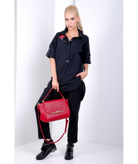 Рубашка женская удлиненная чёрная Modna KAZKA MKSH2157