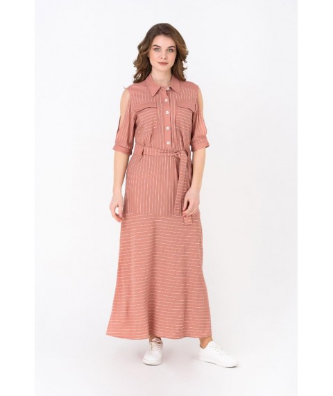 Женское летнее платье розовое в пол в полоску Modna KAZKA MKRM1955-1 42