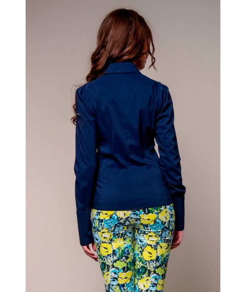 Блуза женская офисная с длинным рукавом из коттона синяя Modna KAZKA Мелиана MKSH1838-2