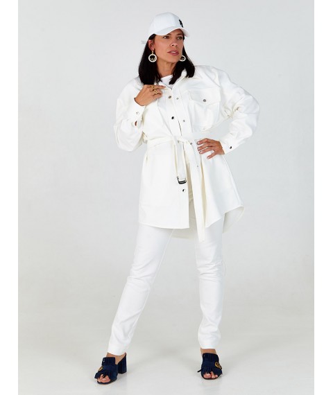 Куртка-рубашка женская джинсовая белая MKSH2638-1