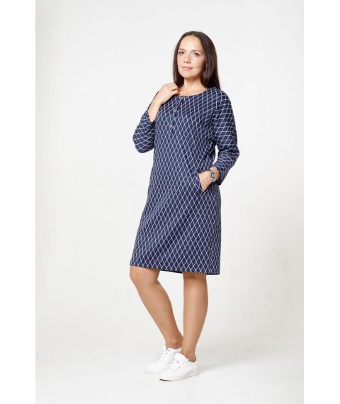 Платье женское трикотажное сине -белое шерстяное до колена MKТL60698