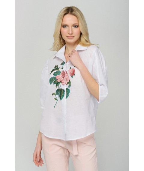 Рубашка женская летняя белая с аппликацией Modna KAZKA MKRM1347