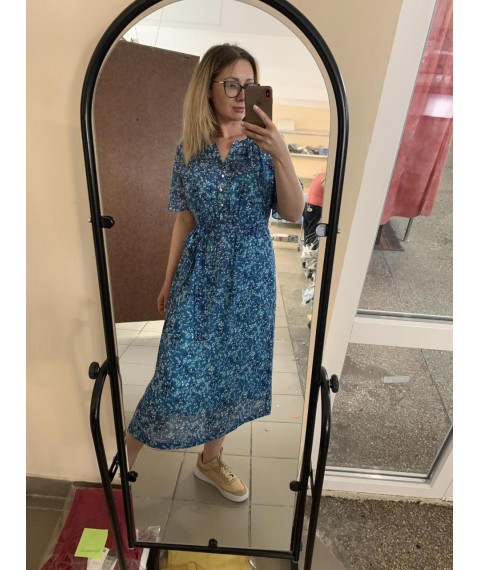 Женское летнее платье голубое в цветочек дизайнерское шелковое Modna KAZKA Дженифер MKPR22569 54