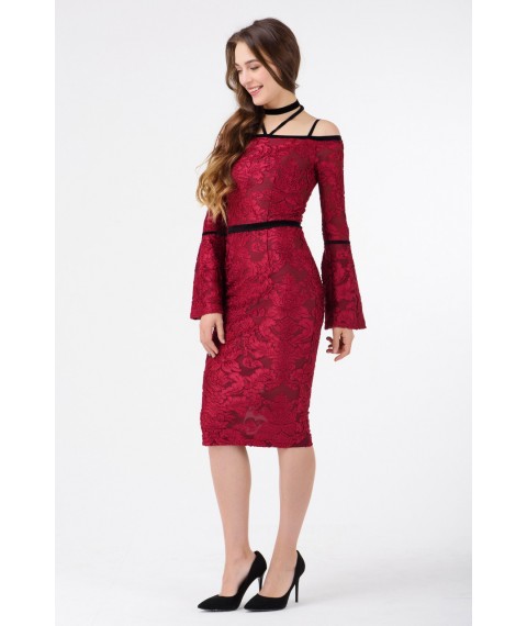 Платье женское бордовое нарядное облегающее Modna KAZKA MKRM1779 42