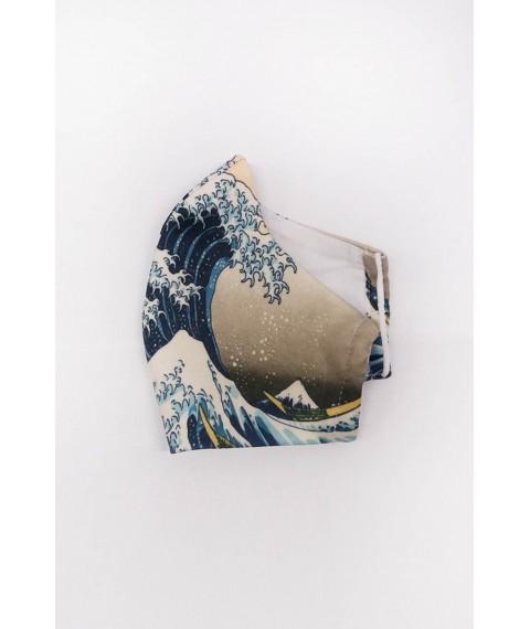Маска защитная для лица двухслойная, многоразовая с авторским принтом Большая волна в Канагаве, Кацусика Хокус