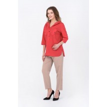 Котоновая женская рубашка кораловая с вышивкой Modna KAZKA MKRM1252