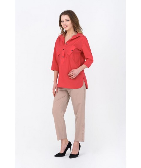Котоновая женская рубашка кораловая с вышивкой Modna KAZKA MKRM1252