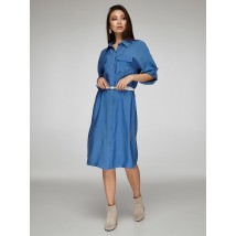Женское платье-рубашка с поясом синее Modna KAZKA MKSH2348-1 48