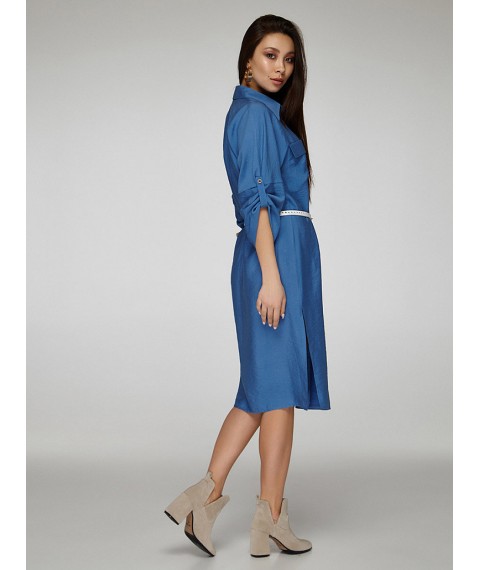 Женское платье-рубашка с поясом синее Modna KAZKA MKSH2348-1