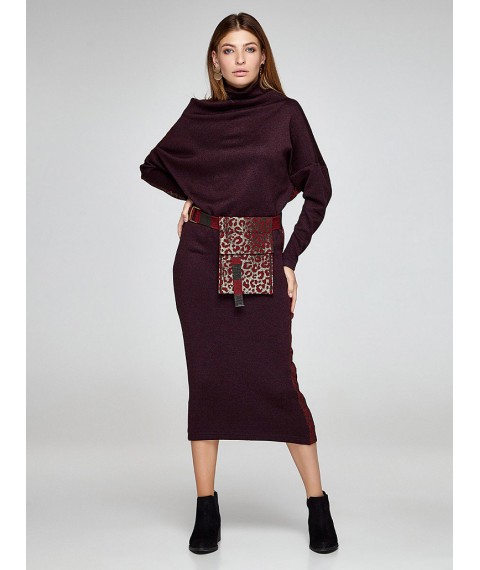 Женское платье ангоровое с поясной сумочкой бордовое зимнее Феррано Modna KAZKA MKSH2355-1 42