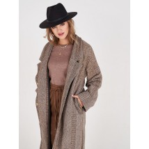 Женское пальто дизайнерское бежевое длинное шерстяное Калейдоскоп Modna KAZKA MKSH2729-2