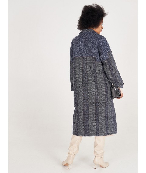Женское пальто дизайнерское синее длинное шерстяное Калейдоскоп Modna KAZKA MKSH2729-1