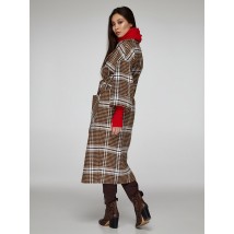 Женское пальто длинное бежевое в клетку дизайнерское Modna KAZKA MKSH2352-2