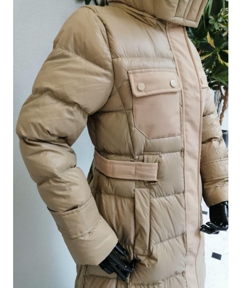 Женская куртка пуховик средней длины бежевый Modna KAZKA MKLT070821-1