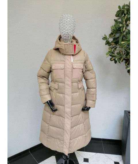 Женская куртка пуховик средней длины бежевый Modna KAZKA MKLR070821-1 42