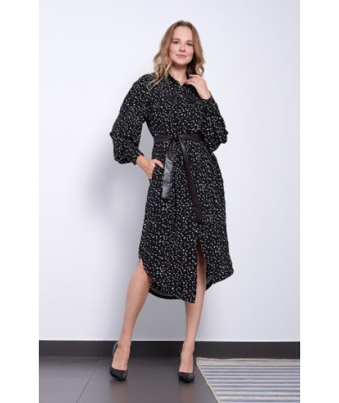 Платье женское чёрное в горох дизайнерское миди "Диана" Modna KAZKA MKPR2108-1 56