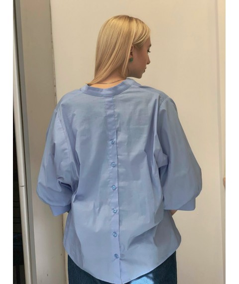 Рубашка женская базовая коттоновая с пуговицами голубая на стойку Modna KAZKA MKAD7479-12