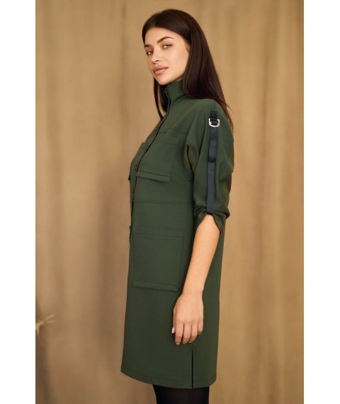 Платье-рубашка женское с накладными карманами хаки Modna KAZKA MKRMD2346