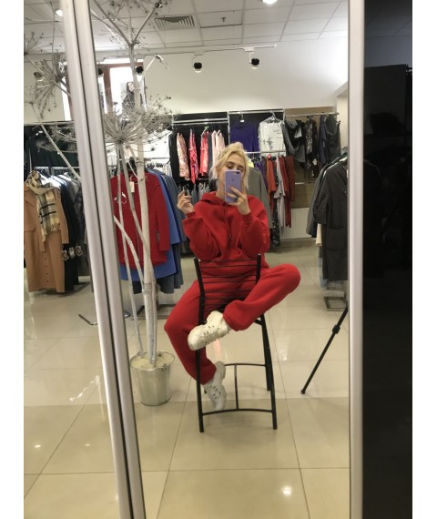 Женский спортивный костюм теплый на флисе красный Modna KAZKA Шериф MKSH2560-2
