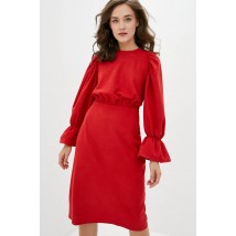 Платье женское демисезонное прямого силуэта с объемными рукавами красное Modna KAZKA MKRMD2365 42