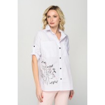 Рубашка женская свободная с рисунком белая Modna KAZKA MKRMD1346 48