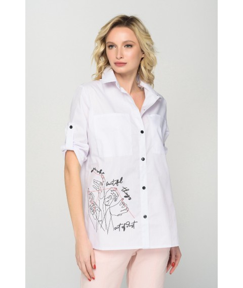 Рубашка женская свободная с рисунком белая Modna KAZKA MKRMD1346 46