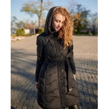 Женское пальто-пуховик черный под пояс Modna KAZKA 21-119 44