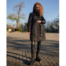 Женское пальто-пуховик черный под пояс Modna KAZKA 21-119